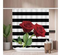 Woutay Shower Curtain Mould Proof Resistant Red Rose,Water Repellant Fabric,Polyester,with 12 Plastic Hooks,Size 180x180CM