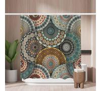 Woutay Shower Curtain Mould Proof Resistant Retro Mandala Flower Pattern,Water Repellant Fabric,Polyester,with 12 Plastic Hooks