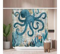 Woutay Shower Curtain Mould Proof Resistant Retro Octopus,Water Repellant Fabric,Polyester,with 12 Plastic Hooks