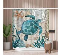 Woutay Shower Curtain Mould Proof Resistant Retro Sea Turtle Map,Water Repellant Fabric,Polyester,with 12 Plastic Hooks