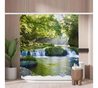 Woutay Shower Curtain Mould Proof Resistant River,Water Repellant Fabric,Polyester,with 12 Plastic Hooks,Size 180x180CM