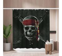 Woutay Shower Curtain Mould Proof Resistant Scary Pirate,Water Repellant Fabric,Polyester,with 12 Plastic Hooks,Size 180x180CM