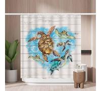 Woutay Shower Curtain Mould Proof Resistant Sea Turtle,Water Repellant Fabric,Polyester,with 12 Plastic Hooks,Size 180x180CM