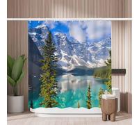 Woutay Shower Curtain Mould Proof Resistant Snow Mountain Lake,Water Repellant Fabric,Polyester,with 12 Plastic Hooks