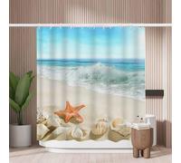 Woutay Shower Curtain Mould Proof Resistant Splashing Waves on The Beach,Water Repellant Fabric,Polyester,with 12 Plastic Hooks