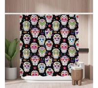 Woutay Shower Curtain Mould Proof Resistant Sugar Skull,Water Repellant Fabric,Polyester,with 12 Plastic Hooks