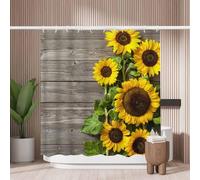 Woutay Shower Curtain Mould Proof Resistant Sunflower on Wooden,Water Repellant Fabric,Polyester,with 12 Plastic Hooks