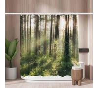 Woutay Shower Curtain Mould Proof Resistant Sunset in The Woods,Water Repellant Fabric,Polyester,with 12 Plastic Hooks