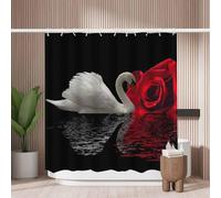 Woutay Shower Curtain Mould Proof Resistant Swan Rose,Water Repellant Fabric,Polyester,Size 180x180CM
