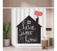 Woutay Shower Curtain Mould Proof Resistant Sweet Home Hand Drawn,Water Repellant Fabric,Polyester,with 12 Plastic Hooks