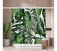 Woutay Shower Curtain Mould Proof Resistant Tropical Palm Leaves,Water Repellant Fabric,Polyester,with 12 Plastic Hooks