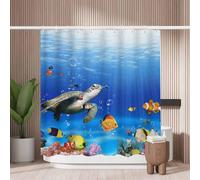 Woutay Shower Curtain Mould Proof Resistant Underwater World Fishes,Water Repellant Fabric,Polyester,with 12 Plastic Hooks
