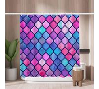 Woutay Shower Curtain Mould Proof Resistant Watercolor Abstract Geometric Pattern,Water Repellant Fabric,Polyester,with 12 Plastic Hooks