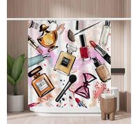 Woutay Shower Curtain Mould Proof Resistant Watercolor Cosmetics and Perfumes Collection,Water Repellant Fabric,Polyester,with 12 Plastic Hooks,Size 180x180CM