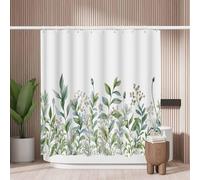 Woutay Shower Curtain Mould Proof Resistant Watercolor Green Botanical,Water Repellant Fabric,Polyester,Size 180x180CM