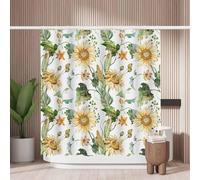 Woutay Shower Curtain Mould Proof Resistant Watercolor Sunflowers Corn Pumpkin Leaves,Water Repellant Fabric,Polyester,with 12 Plastic Hooks