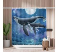Woutay Shower Curtain Mould Proof Resistant Whale Family,Water Repellant Fabric,Polyester,with 12 Plastic Hooks