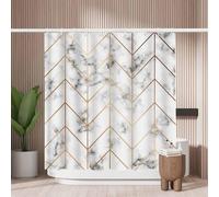 Woutay Shower Curtain Mould Proof Resistant White Marble Texture,Water Repellant Fabric,Polyester,with 12 Plastic Hooks