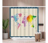 Woutay Shower Curtain Mould Proof Resistant World Time Map,Water Repellant Fabric,Polyester,with 12 Plastic Hooks