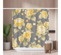 Woutay Shower Curtain Mould Proof Resistant Yellow Flower,Water Repellant Fabric,Polyester,with 12 Plastic Hooks