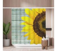 Woutay Shower Curtain Mould Proof Resistant Yellow Sunflower,Water Repellant Fabric,Polyester,with 12 Plastic Hooks,Size 180x180CM