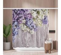 Woutay Shower Curtain Water Repellant Fabric Blossom Branch on Vintage Wooden,Mould Proof Resistant,Polyester,with 12 Plastic Hooks