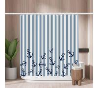 Woutay Shower Curtain Water Repellant Fabric Blue Anchors and Stripes,Mould Proof Resistant,Polyester,Size 180x180CM