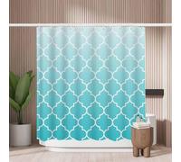 Woutay Shower Curtain Water Repellant Fabric Blue Geometric Tile Pattern,Mould Proof Resistant,Polyester,with 12 Plastic Hooks