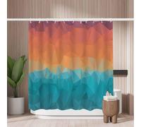 Woutay Shower Curtain Water Repellant Fabric Blue Orange Geometric Pattern,Mould Proof Resistant,Polyester,with 12 Plastic Hooks