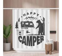 Woutay Shower Curtain Water Repellant Fabric Camper Bear,Mould Proof Resistant,Polyester,with 12 Plastic Hooks