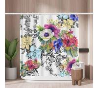 Woutay Shower Curtain Water Repellant Fabric Colorful Garden Flowers,Mould Proof Resistant,Polyester,Size 180x180CM