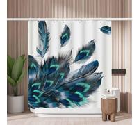 Woutay Shower Curtain Water Repellant Fabric Emerald Peacock Feather,Mould Proof Resistant,Polyester,Size 180x180CM