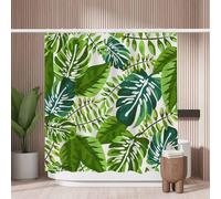 Woutay Shower Curtain Water Repellant Fabric Green Tropical Leaves,Mould Proof Resistant,Polyester,Size 180x180CM