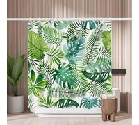 Woutay Shower Curtain Water Repellant Fabric Green Tropical Plant Leaves,Mould Proof Resistant,Polyester,with 12 Plastic Hooks