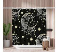 Woutay Shower Curtain Water Repellant Fabric Hand Draw Moon,Mould Proof Resistant,Polyester,with 12 Plastic Hooks