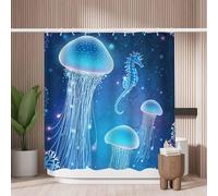 Woutay Shower Curtain Water Repellant Fabric Luminous Jellyfish and Seahorses,Mould Proof Resistant,Polyester,Size 180x180CM