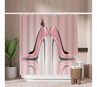 Woutay Shower Curtain Water Repellant Fabric Pink High Heels,Mould Proof Resistant,Polyester,with 12 Plastic Hooks