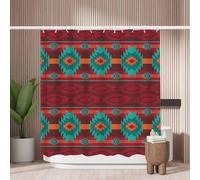 Woutay Shower Curtain Water Repellant Fabric Red Ethnic Aztec Pattern,Mould Proof Resistant,Polyester,with 12 Plastic Hooks
