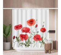Woutay Shower Curtain Water Repellant Fabric Red Poppies,Mould Proof Resistant,Polyester,Size 180x180CM