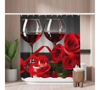 Woutay Shower Curtain Water Repellant Fabric Red Roses and Candles,Mould Proof Resistant,Polyester,with 12 Plastic Hooks