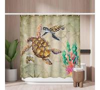 Woutay Shower Curtain Water Repellant Fabric Sea Turtle Old Pirates Map,Mould Proof Resistant,Polyester,with 12 Plastic Hooks
