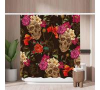 Woutay Shower Curtain Water Repellant Fabric Skull Flowers,Mould Proof Resistant,Polyester,with 12 Plastic Hooks