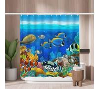 Woutay Shower Curtain Water Repellant Fabric Tropical Ocean Fish Shoal,Mould Proof Resistant,Polyester,with 12 Plastic Hooks