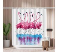 Woutay Shower Curtain Water Repellant Fabric Watercolor Pink Flamingos,Mould Proof Resistant,Polyester,with 12 Plastic Hooks