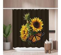 Woutay Shower Curtain Water Repellant Fabric Yellow Sunflower and Butterfly,Mould Proof Resistant,Polyester,with 12 Plastic Hooks