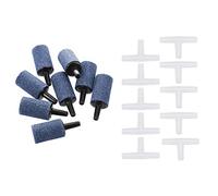 Wouueso 10 Pcs Plastic Tee Shape Aquarium 3-Way Air Valve Connectors White & 10 Pcs Aquarium Fish Tank Mineral Bubble Air Stone Oxygen Diffuser Gray 24mm x 15mm