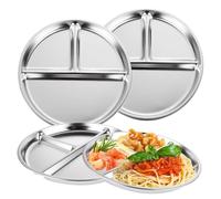 Wouueso 3Pack Stainless Steel Plates Bariatric Diabetic Diet forFood forCamping, Picnic, Home Divided Food Tray Stainless Steel Plate