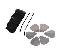 Wouueso 7 Pcs Guitar Accessories: 6 Pcs Stainless Steel Guitar Picks Silver & 1 Pcs Adjustable Guitar Strap Band Acoustic Electric 132X6Cm Black