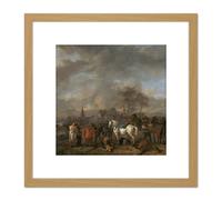 Wouwerman Victory Of The Peasants 8X8 Inch Square Wooden Framed Wall Art Print Picture with Mount Artery8 Light Oak One Size