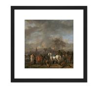 Wouwerman Victory Of The Peasants 8X8 Inch Square Wooden Framed Wall Art Print Picture with Mount Artery8 Black One Size